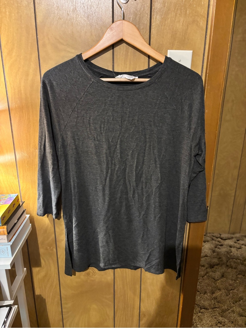 Workshop Republic Clothing Charcoal Gray Lightweight 3/4 sleeve Crewneck